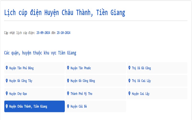 Lịch cúp điện Châu Thành Tiền Giang hôm nay