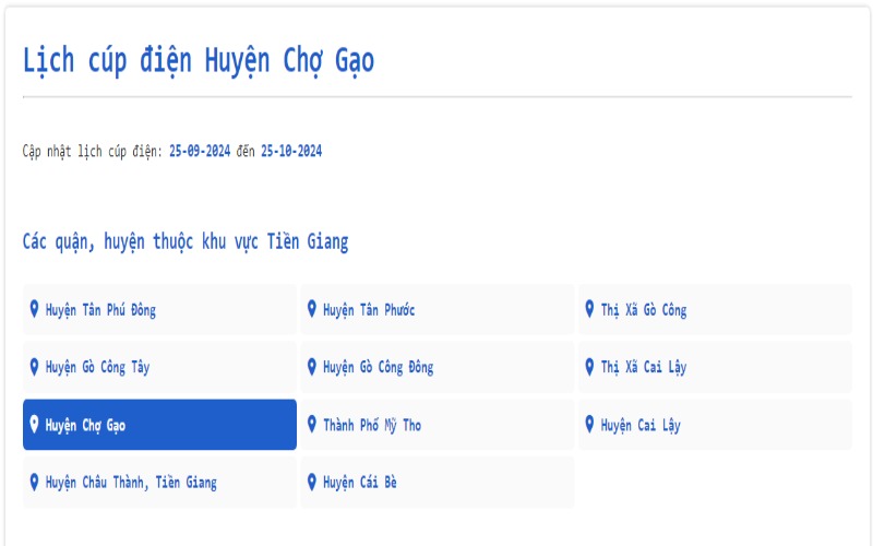 Lịch cúp điện Chợ Gạo ngày mai