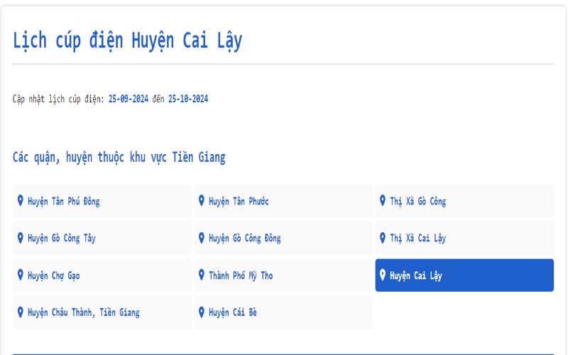 Lịch cúp điện huyện cai lậy hôm nay