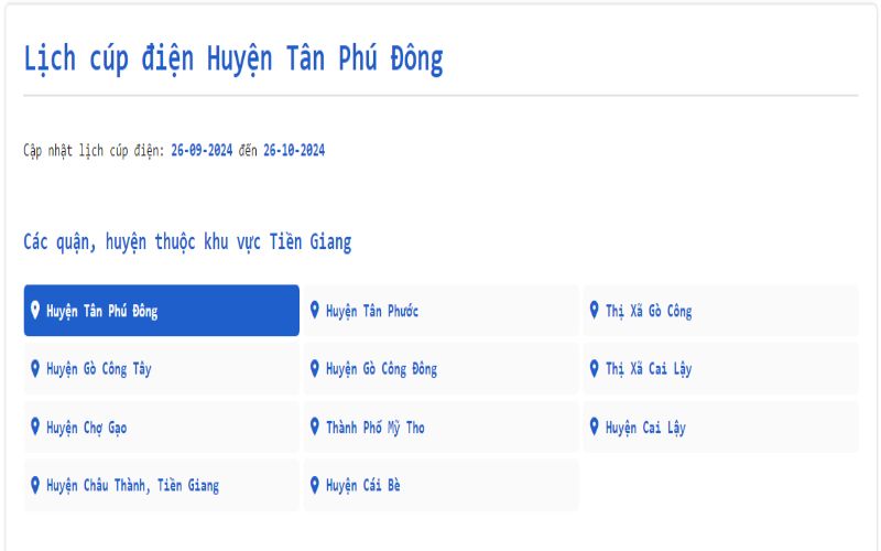 Lịch cúp điện Huyện Tân Phú Đông ngày mai