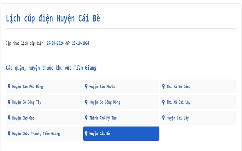 Tra cứu lịch cúp điện Cái Bè Tiền Giang